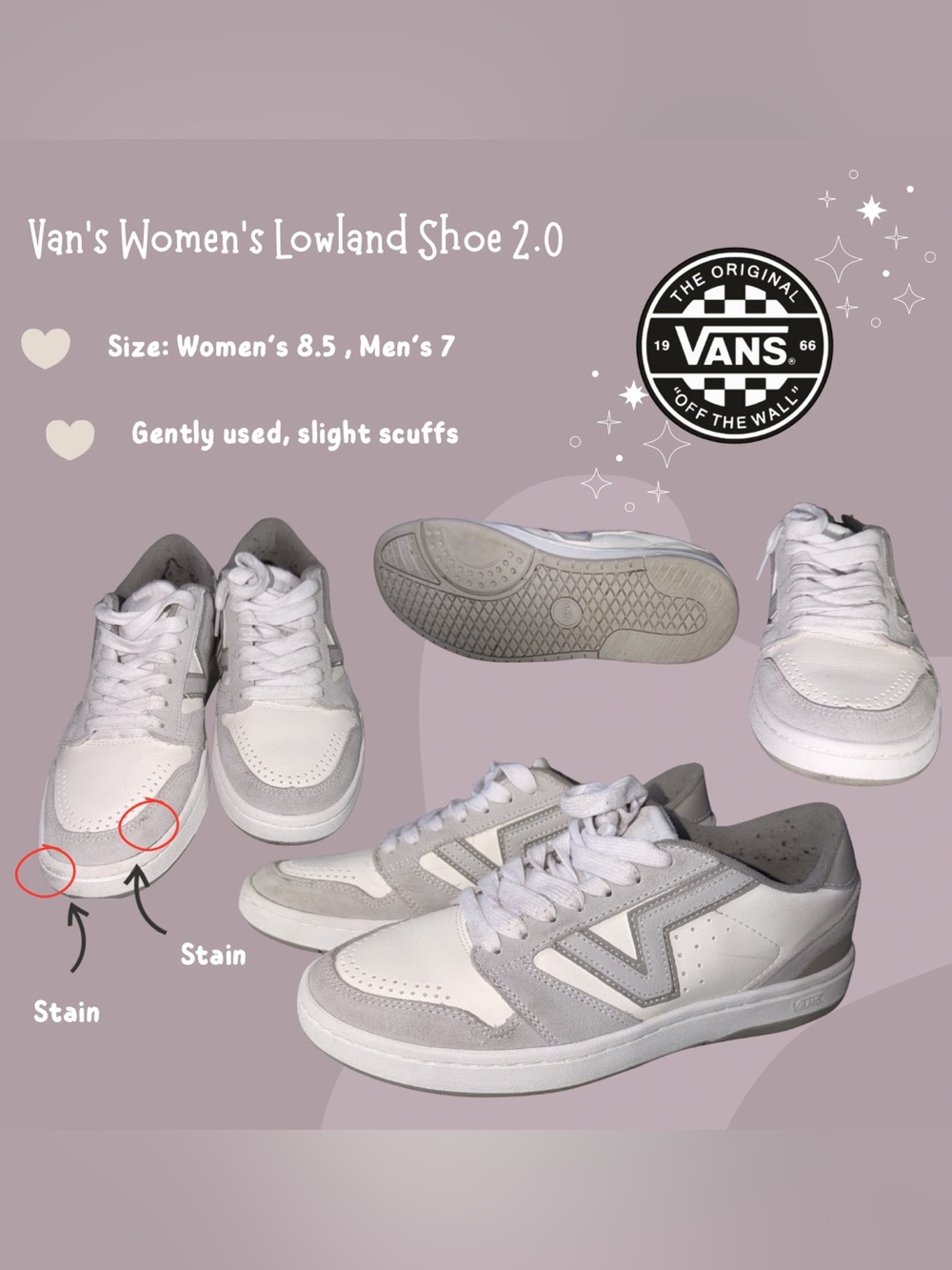 Vans Women's Lowland 2.0 Sneakers in White and Light Gray